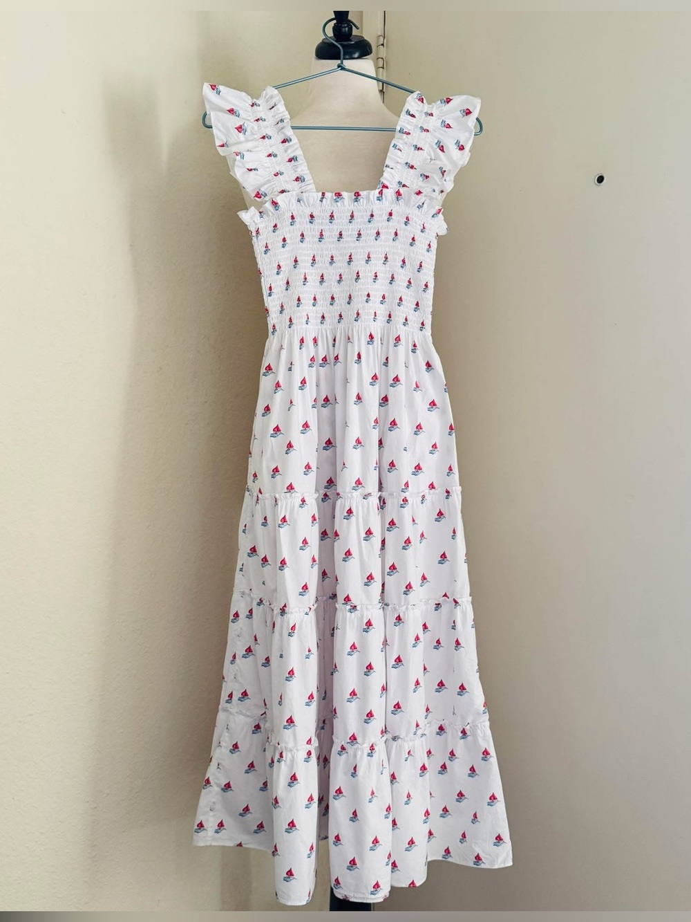 Hill House Ellie Love Boats Nap Dress, Size Small, Sail Boat Smocked Midi Dress